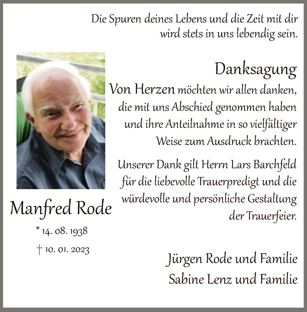 Traueranzeigen Von Manfred Rode Trauer HNA De