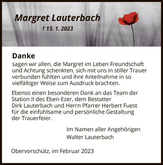 Traueranzeigen Von Margret Lauterbach Trauer HNA De