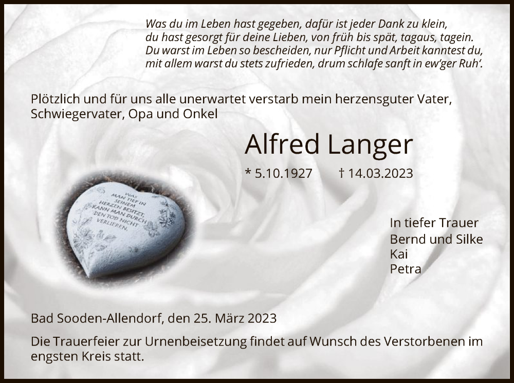 Traueranzeigen Von Alfred Langer Trauer HNA De