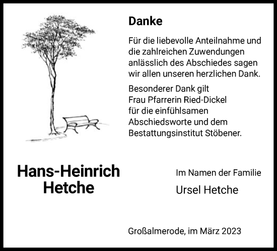 Traueranzeige von Hans-Heinrich Hetche von HNA