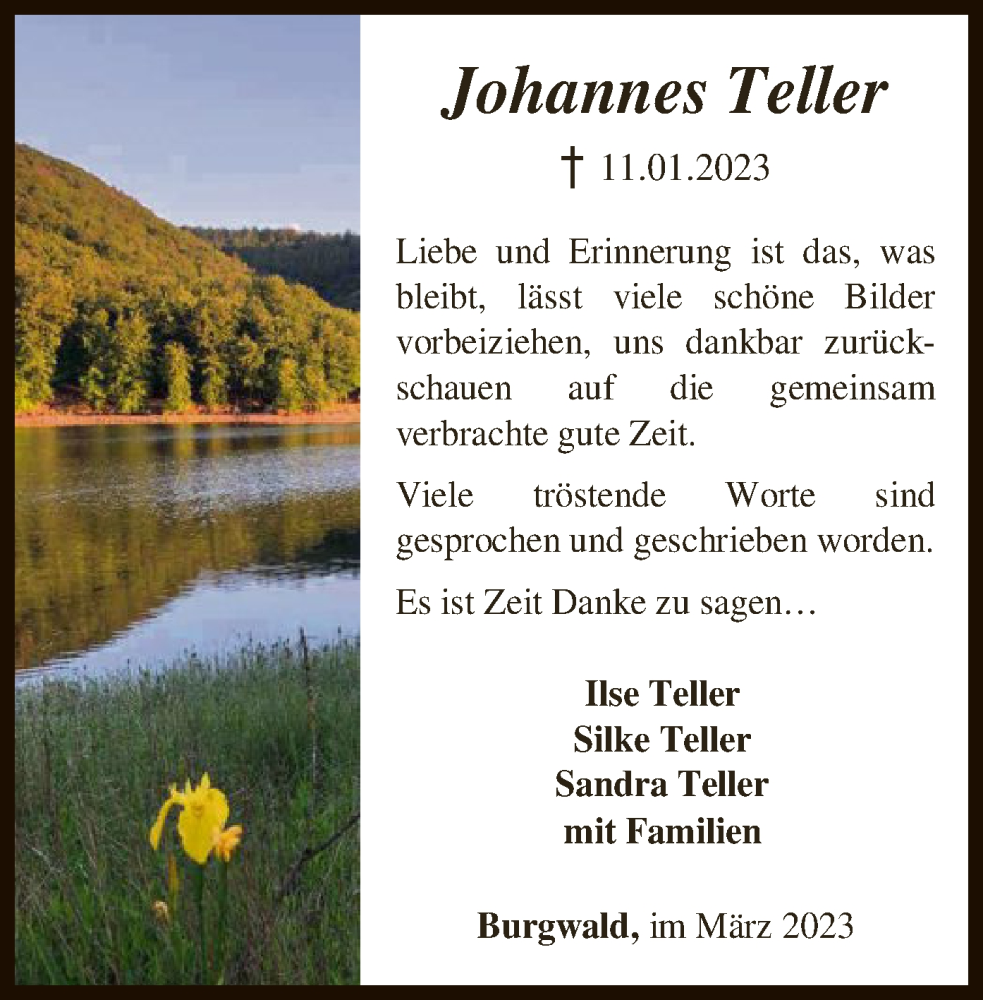 Traueranzeigen Von Johannes Teller Trauer Hna De