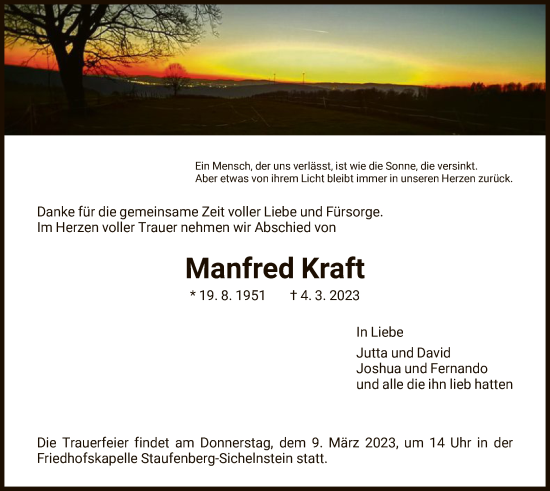 Traueranzeigen Von Manfred Kraft Trauer HNA De