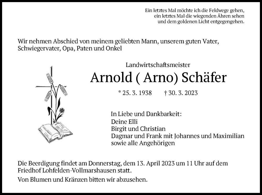 Traueranzeigen Von Arnold Sch Fer Trauer Hna De