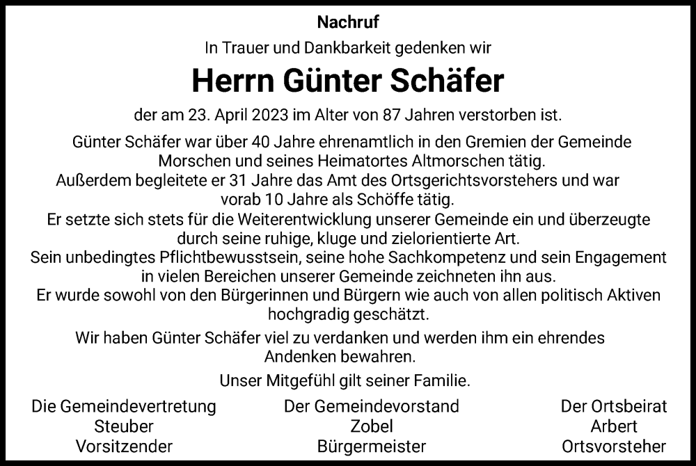 Traueranzeigen Von G Nter Sch Fer Trauer Hna De