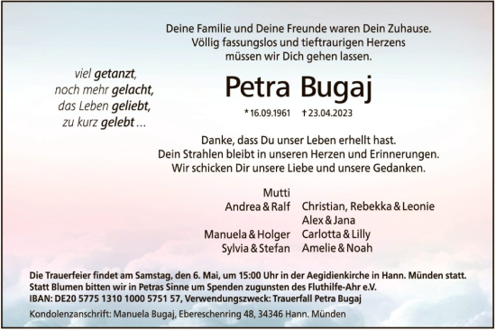 Traueranzeigen Von Petra Bugaj Trauer Hna De