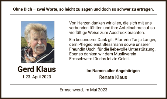 Traueranzeigen Von Gerd Klaus Trauer Hna De