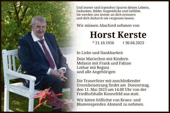 Traueranzeigen Von Horst Kerste Trauer Hna De