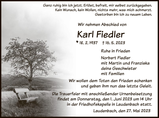 Traueranzeigen Von Karl Fiedler Trauer HNA De