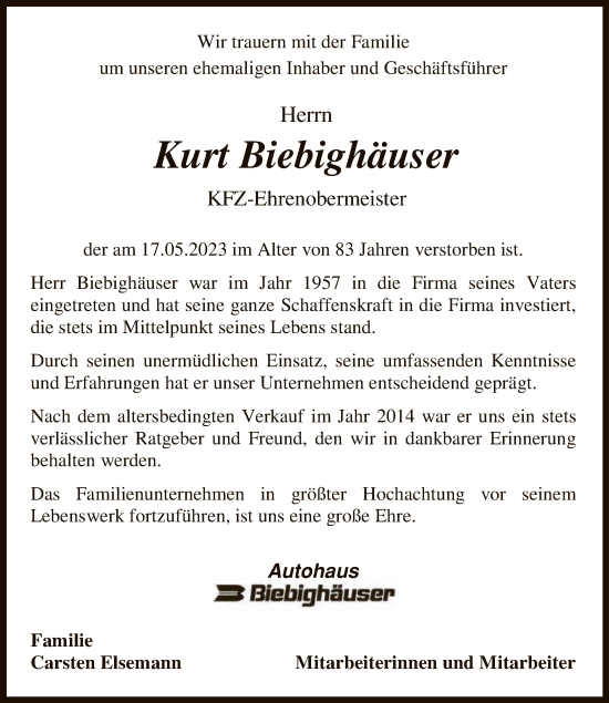 Traueranzeigen Von Kurt Biebigh User Trauer Hna De