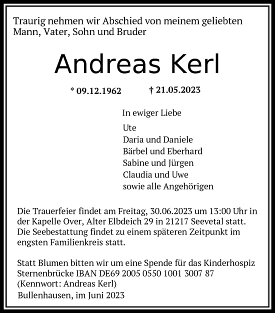 Traueranzeigen Von Andreas Kerl Trauer HNA De