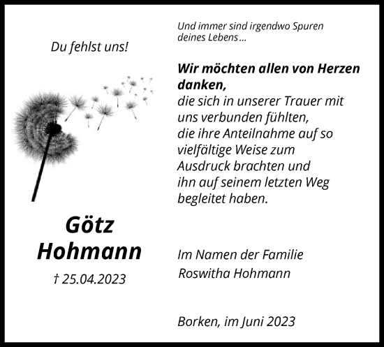 Traueranzeigen Von G Tz Hohmann Trauer Hna De