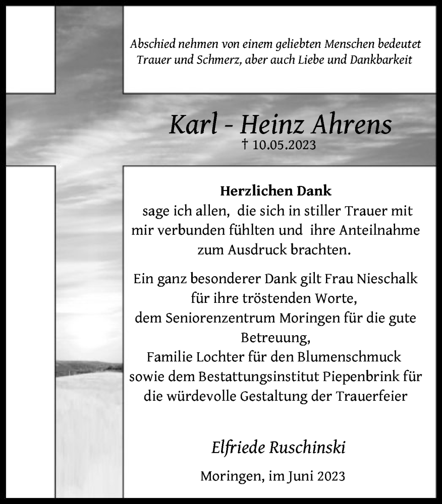 Traueranzeigen Von Karl Heinz Ahrens Trauer Hna De