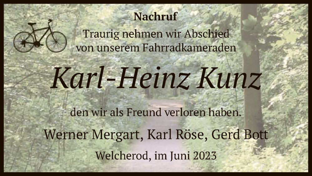 Traueranzeigen Von Karl Heinz Kunz Trauer HNA De