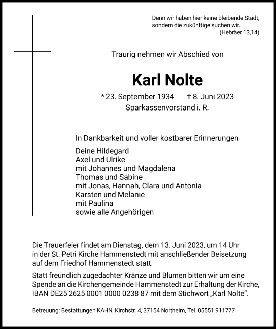 Traueranzeigen Von Karl Nolte Trauer HNA De