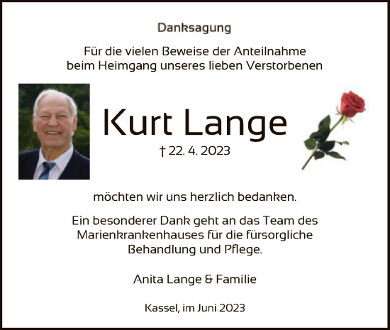 Traueranzeigen Von Kurt Lange Trauer Hna De