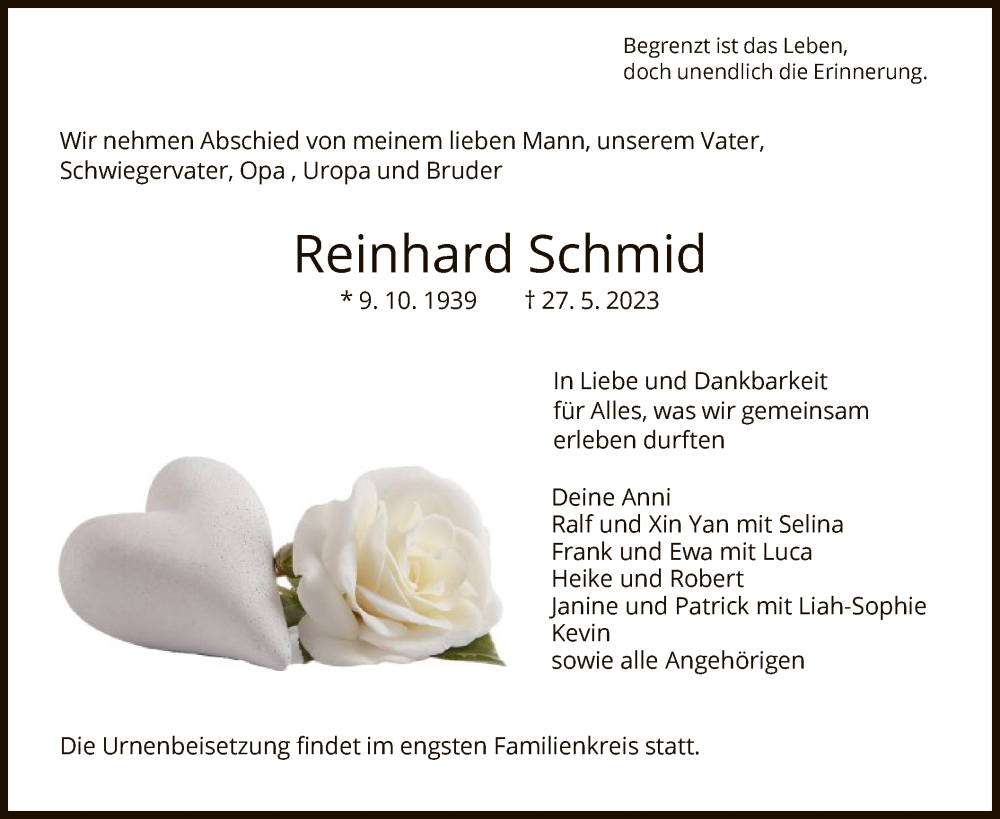 Traueranzeigen Von Reinhard Schmid Trauer Hna De