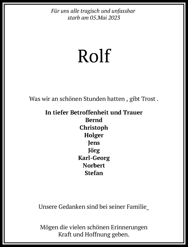 Traueranzeigen Von Rolf Trauer Hna De