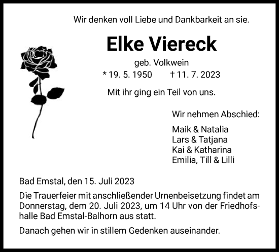 Traueranzeigen Von Elke Viereck Trauer Hna De