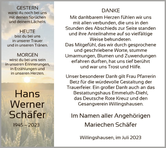 Traueranzeigen Von Hans Werner Sch Fer Trauer Hna De