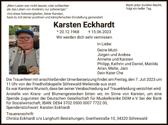 Traueranzeigen Von Karsten Eckhardt Trauer Hna De