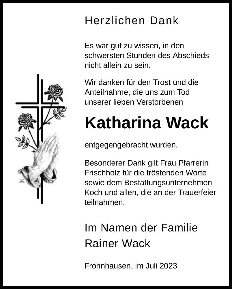 Traueranzeigen Von Katharina Wack Trauer Hna De