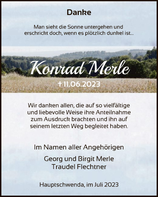 Traueranzeigen Von Konrad Merle Trauer HNA De