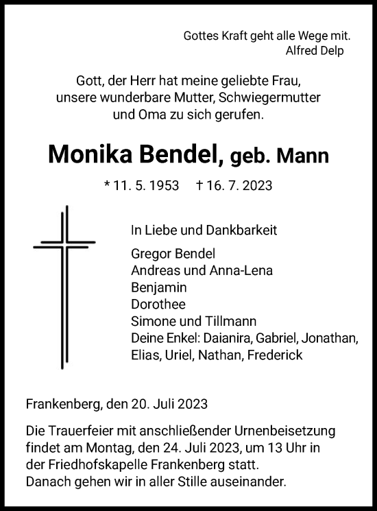 Traueranzeigen Von Monika Bendel Trauer Hna De