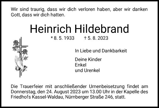 Traueranzeigen Von Heinrich Hildebrand Trauer Hna De