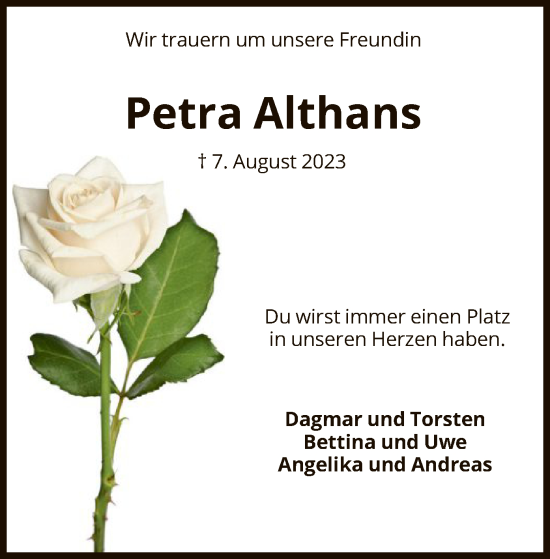 Traueranzeigen Von Petra Althans Trauer Hna De