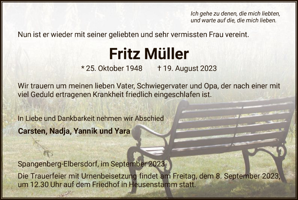 Traueranzeigen Von Fritz M Ller Trauer Hna De