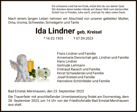 Traueranzeigen Von Ida Lindner Trauer HNA De