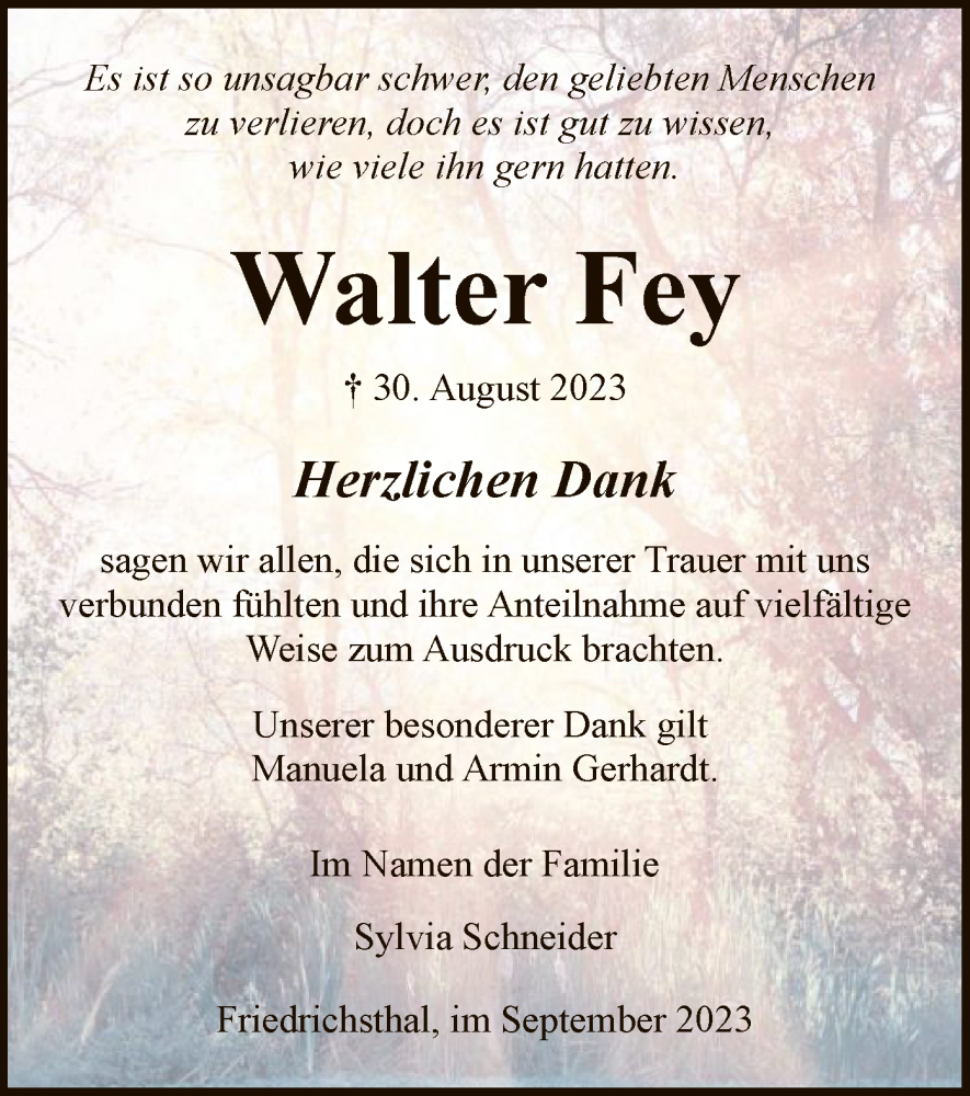 Traueranzeigen Von Walter Fey Trauer Hna De