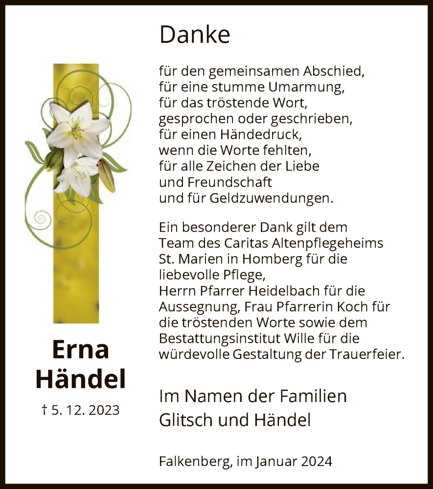 Traueranzeigen von Erna Händel Trauer HNA de