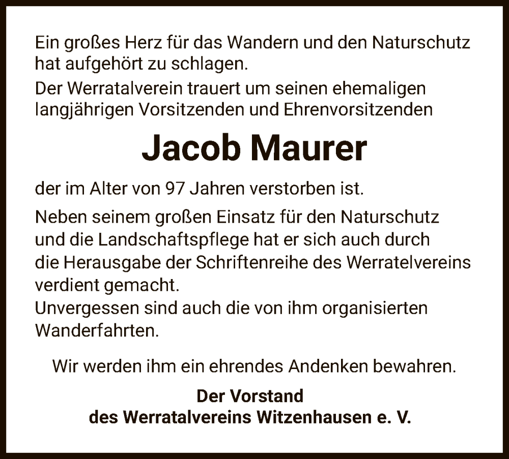 Traueranzeigen Von Jacob Maurer Trauer Hna De