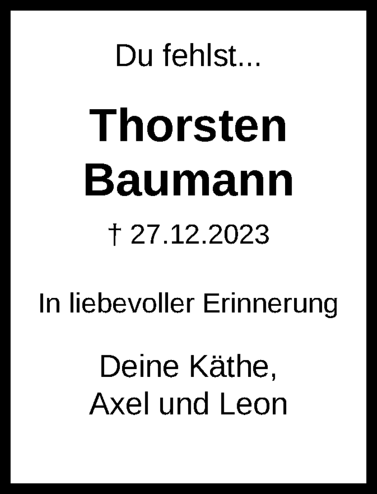 Traueranzeigen Von Thorsten Baumann Trauer Hna De