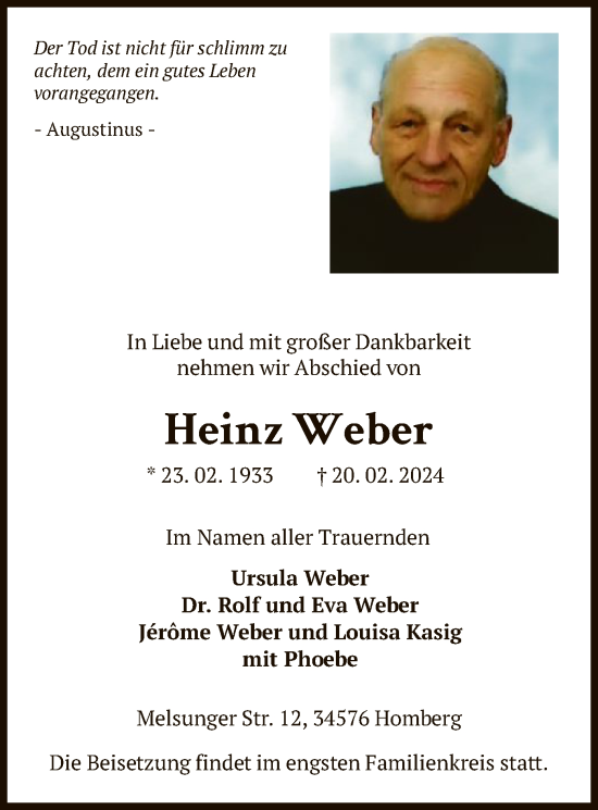 Traueranzeigen Von Heinz Weber Trauer Hna De