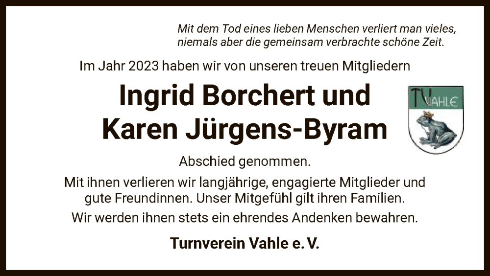 Traueranzeigen Von Ingrid Und Karen Trauer HNA De