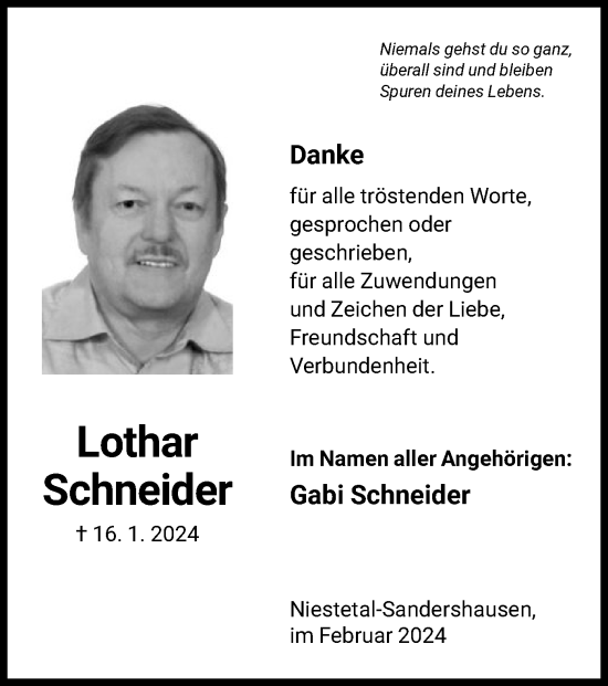 Traueranzeigen Von Lothar Schneider Trauer Hna De