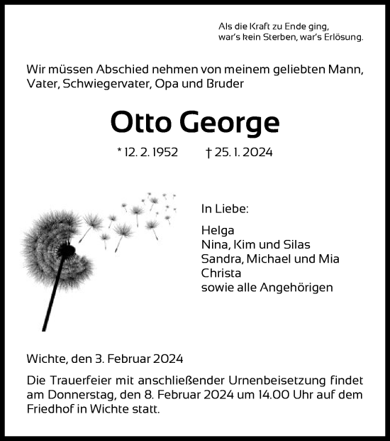 Traueranzeigen Von Otto George Trauer Hna De