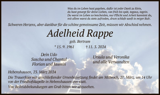 Traueranzeigen Von Adelheid Rappe Trauer Hna De