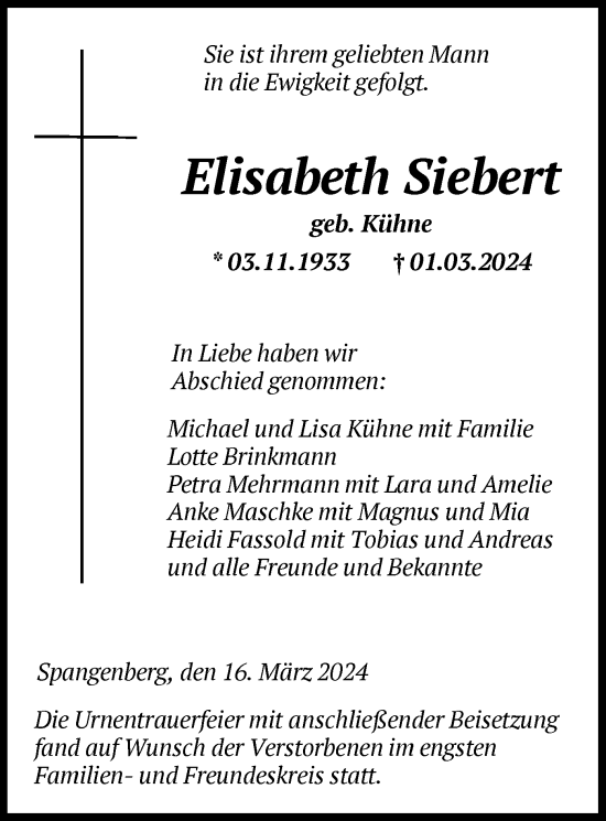 Traueranzeigen Von Elisabeth Siebert Trauer HNA De