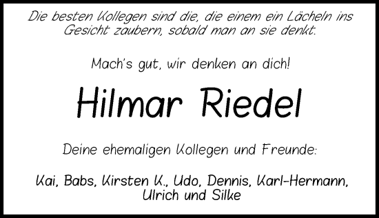 Traueranzeigen Von Hilmar Riedel Trauer HNA De