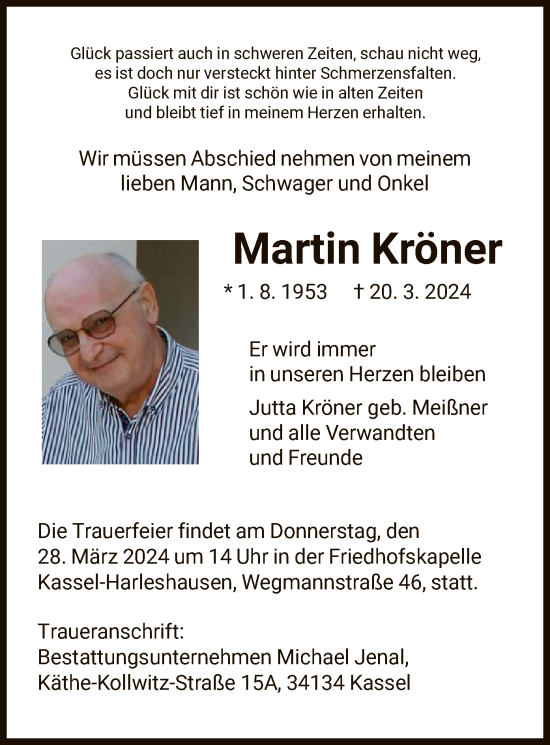 Traueranzeigen Von Martin Kr Ner Trauer Hna De