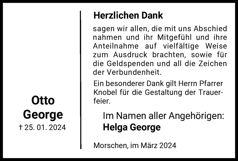 Traueranzeigen Von Otto George Trauer Hna De