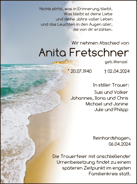 Traueranzeigen Von Anita Fretschner Trauer HNA De