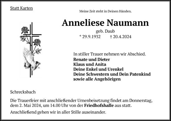 Traueranzeigen Von Anneliese Naumann Trauer Hna De