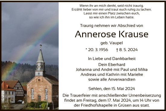 Traueranzeigen Von Annerose Krause Trauer Hna De