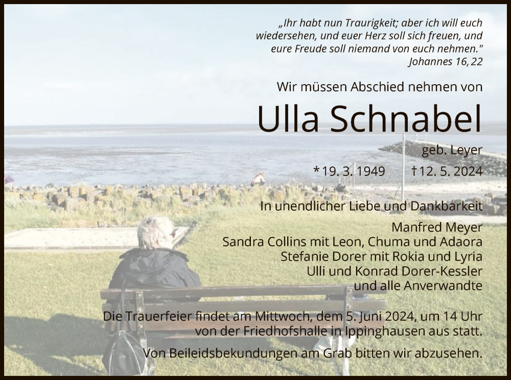 Traueranzeigen Von Ulla Schnabel Trauer HNA De