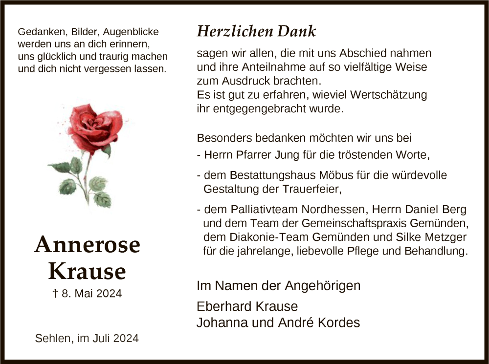 Traueranzeigen Von Annerose Krause Trauer Hna De