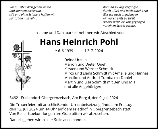 Traueranzeigen Von Hans Heinrich Pohl Trauer Hna De